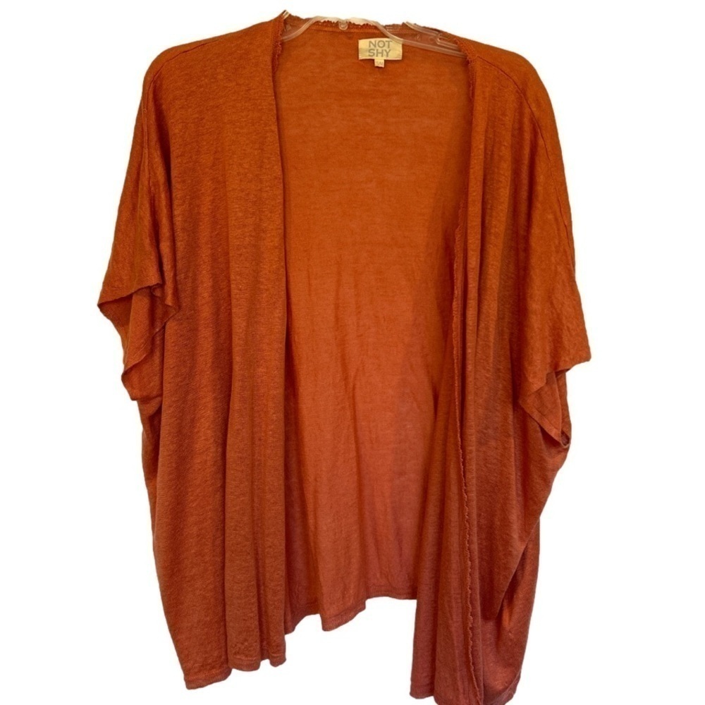 Not Shy 100% linen fly away cardigan shirt sleeve burnt orange color